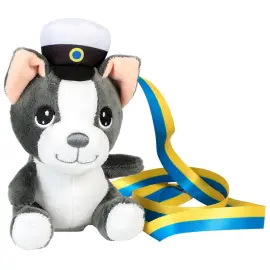 Studenterbamse Hund Hvid/M&oslash;rkegr&aring; 15 cm