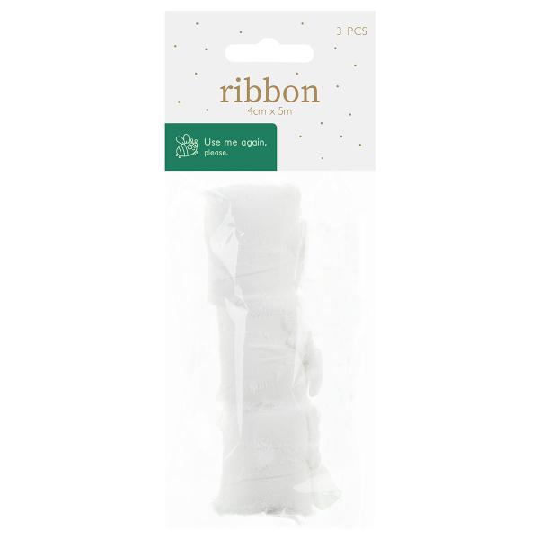 Chiffonbånd Hvid 40 mm 3-pak