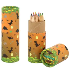 Dinosaur Farveblyanter i R&oslash;r 8 cm 12-pak