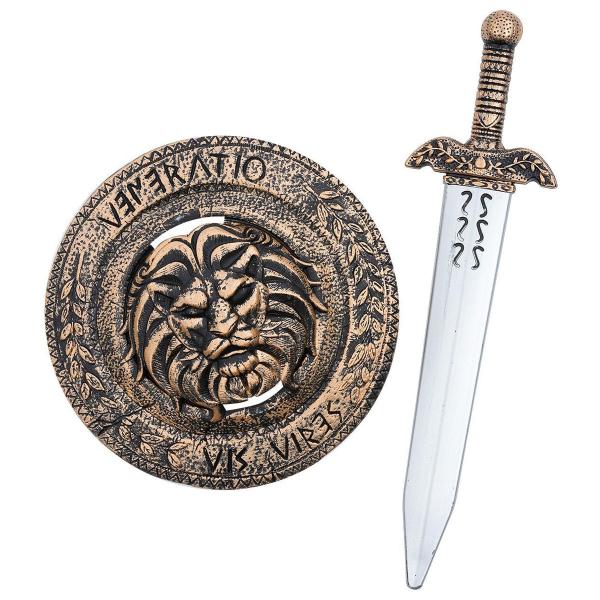 Gladiator Sværd & Skjold med Løvemotiv