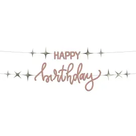 Bogstavguirlande Happy Birthday Cremelyserød