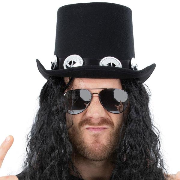 Glamrock Hat med Hår & Briller