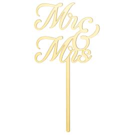 Mr & Mrs Cake Topper Guld