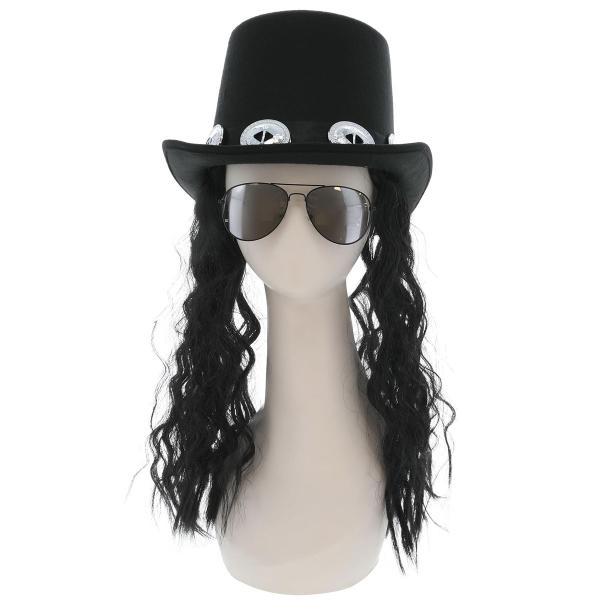 Glamrock Hat med Hår & Briller
