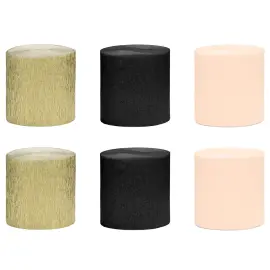 Crepepapir Sort/Guld/Fersken 6-pak
