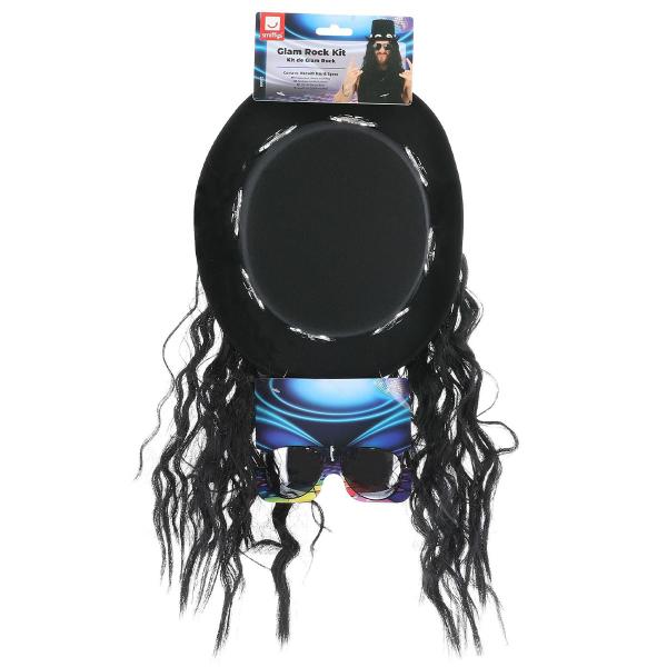 Glamrock Hat med Hår & Briller