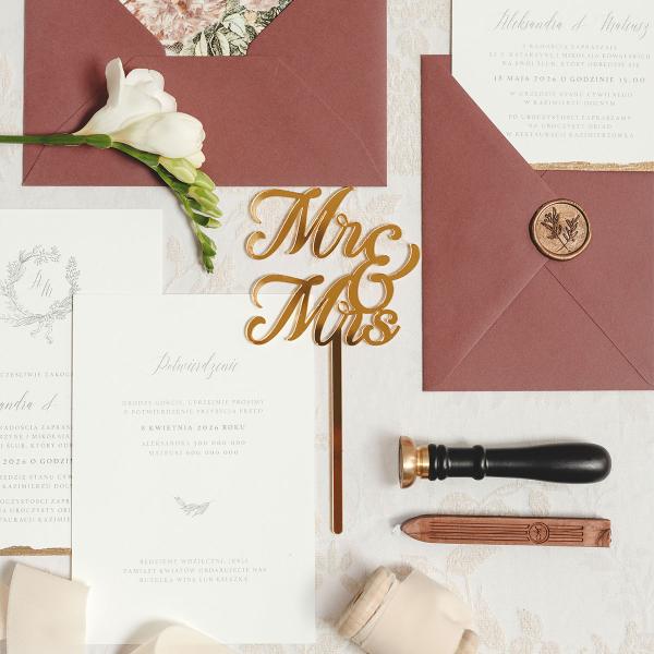 Mr & Mrs Cake Topper Guld