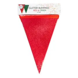 Glitrende Flagguirlande Rød og Grøn