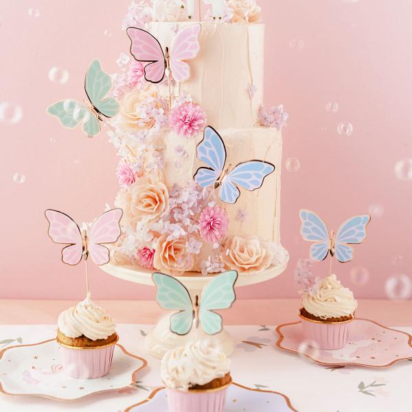 Cake Toppers Sommerfugle Farvemix 9-pak