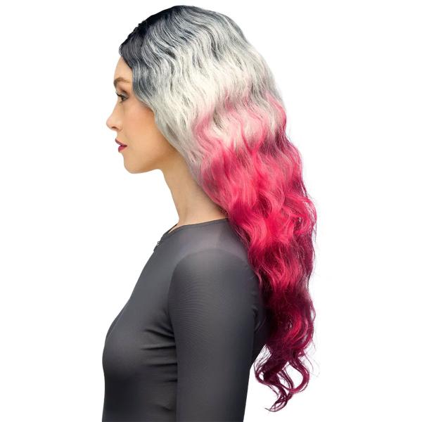 Bølget Sort, Grå & Lyserød Ombre Paryk