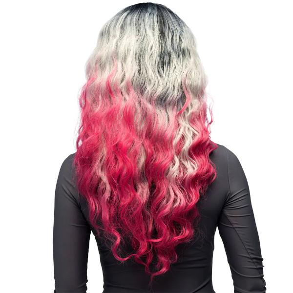 Bølget Sort, Grå & Lyserød Ombre Paryk