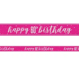 Happy 60th Birthday Banner Pink & Sølv