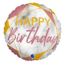 Marble Happy Birthday Holografisk Ballon Pink