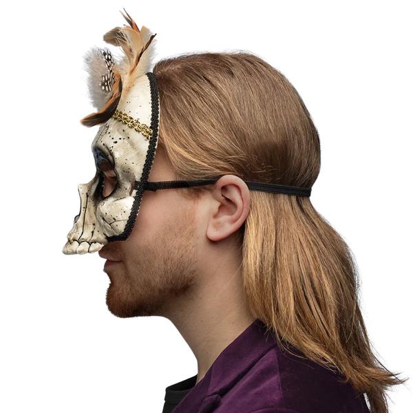 Voodoo Halvmaske Dødningehoved med Fjer