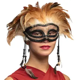 Voodoo Halvmaske med Fjer
