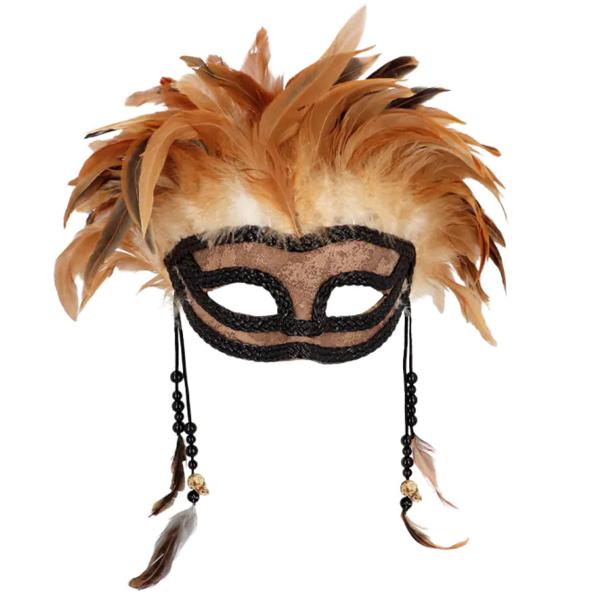 Voodoo Halvmaske med Fjer