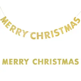 Merry Christmas Banner Glitter Guld